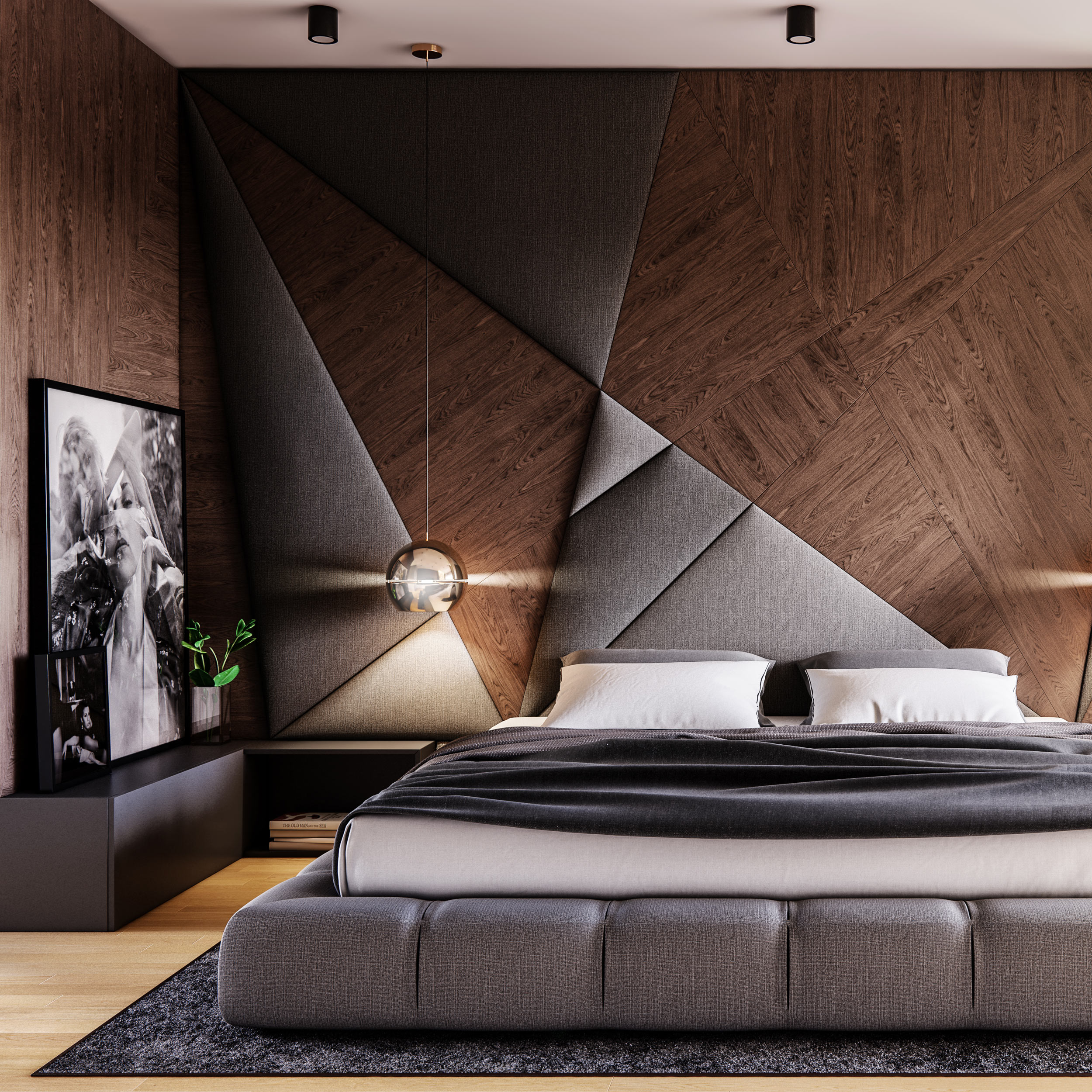 Модерна спалня с ламперии